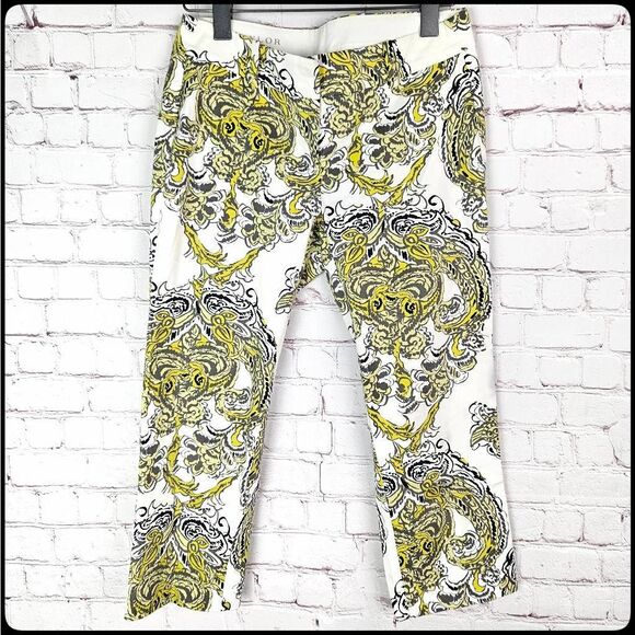 Ann Taylor Pants - ANN TAYLOR Carnegie Crop Yellow White Black Baroque Lightweight Low Rise Pant 0P
